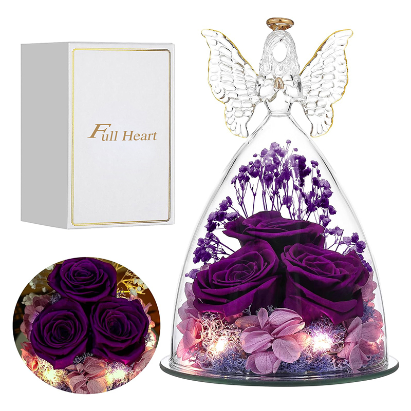 Rose Gifts for Her, Glass Angel Figurine with Three Roses Gifts