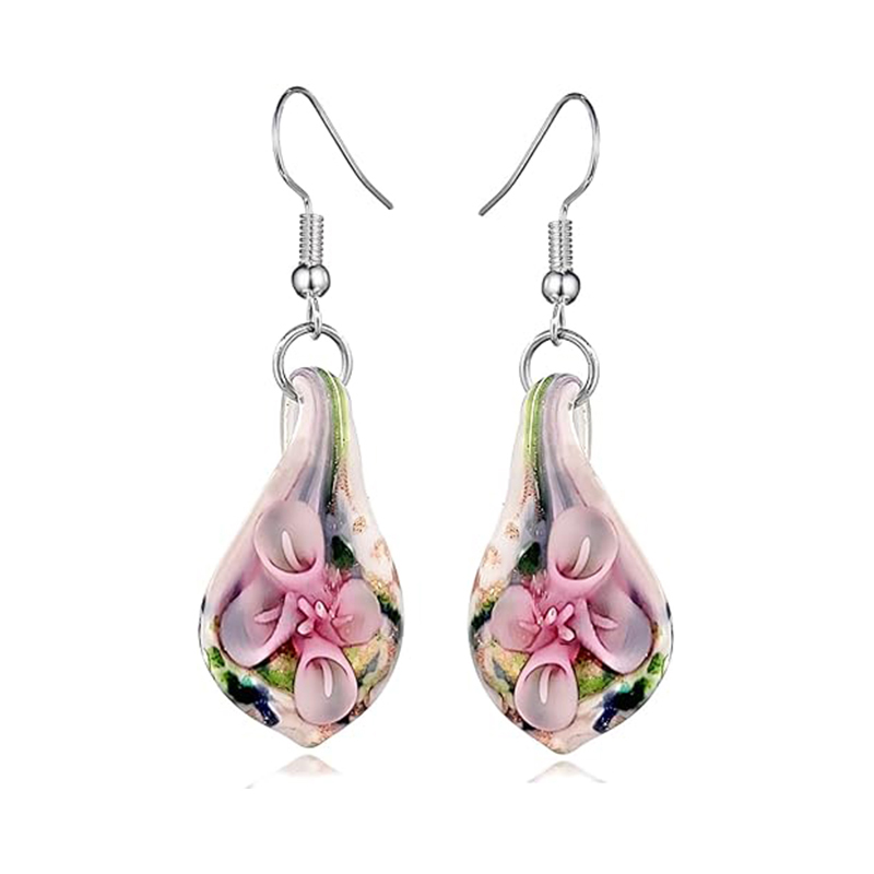 Murano Inspired Gorgeous Artist Made Pink Twist Glass Earrings