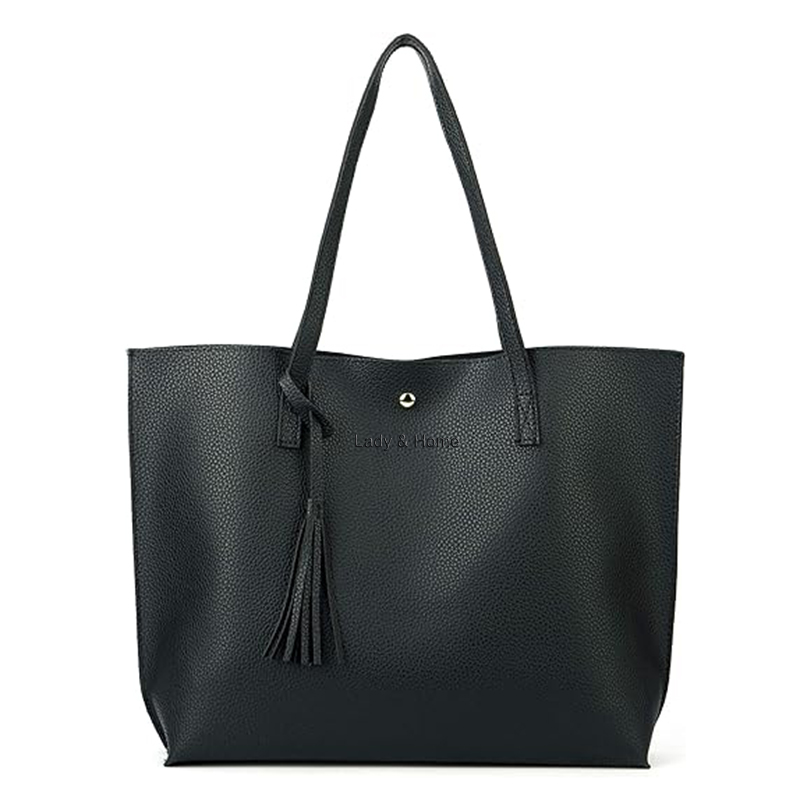 PU Faux Leather Tote Bag with Tassel Shoulder Purse